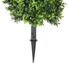 Artificial boxwood topiary shrub with ground spike, 14 inches, UV resistant, designed for outdoor decorative landscaping.