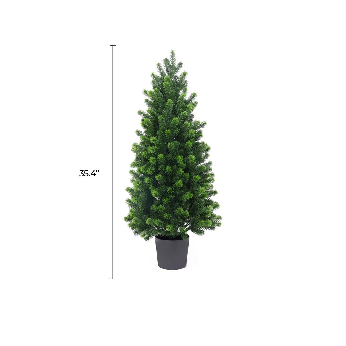 Artificial Cypress Pine Tree by Designer Plants USA, 35.4 inches tall, UV resistant, suitable for decorative topiary and indoor or outdoor use.