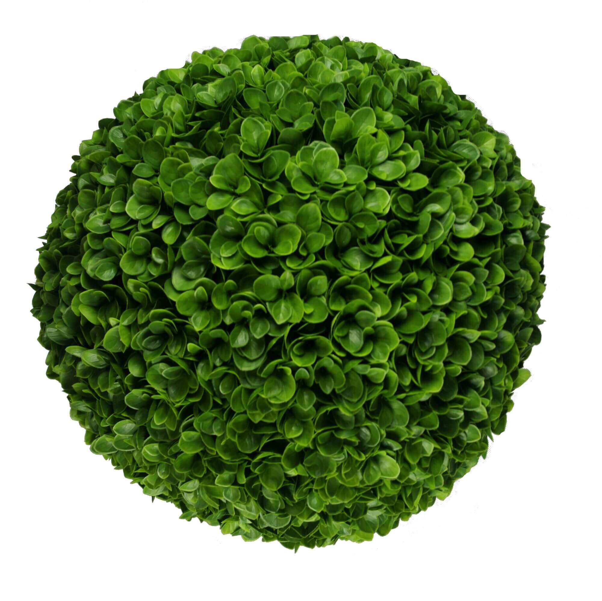 Set of 2 17-inch UV-resistant Rose Clover artificial topiary balls from Designer Plants USA, showcasing lush green foliage.