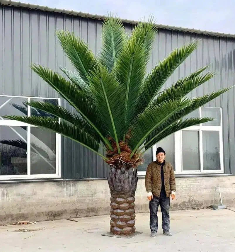Custom tall Florida Palm artificial tree by Designer Plants USA, UV resistant 13 to 23 feet with lush green fronds.