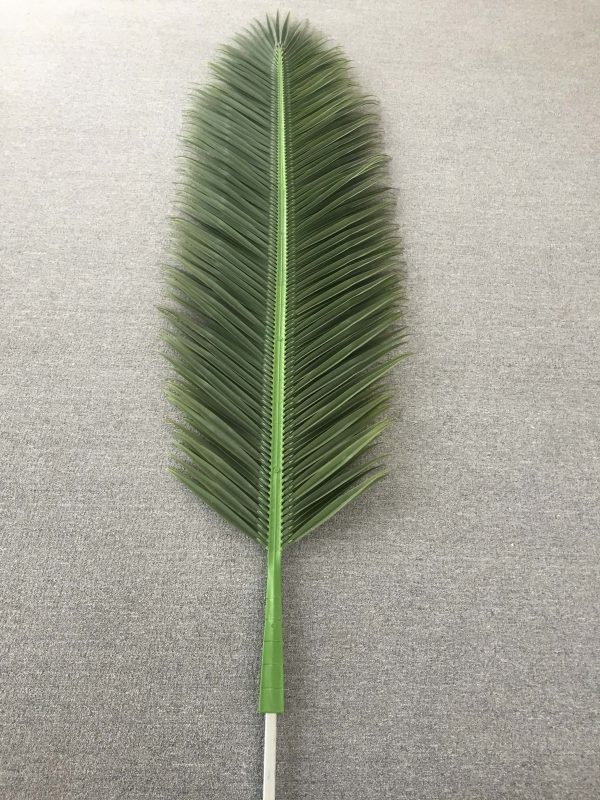 13ft Designer Plants USA Mexican Fan Palm artificial tree with lush plastic leaves, UV resistant for outdoor use.