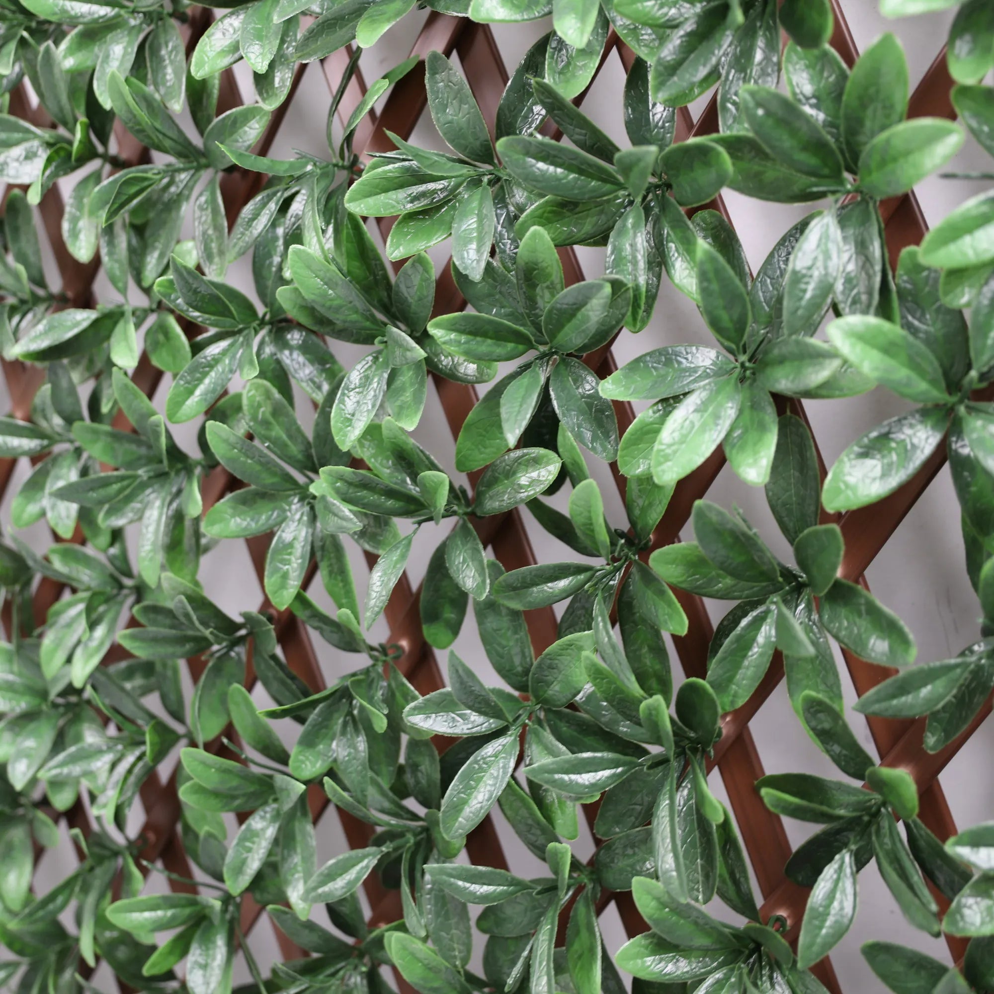 Artificial trellis privacy screen with English laurel design, UV resistant, by Designer Plants USA, ideal for outdoor garden decoration.
