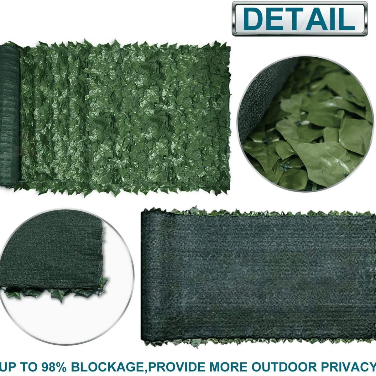 Ivy Privacy Fence Shade Cloth by Designer Plants USA, 120x40 inches, outdoor garden privacy screen with shade backing.