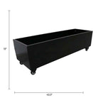 Medium black metal planter with wheels for artificial hedges, designed by Designer Plants USA, ideal for versatile outdoor or indoor use.