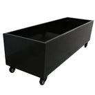 Medium black metal planter with wheels for artificial hedges, designed for easy mobility and modern garden decor.