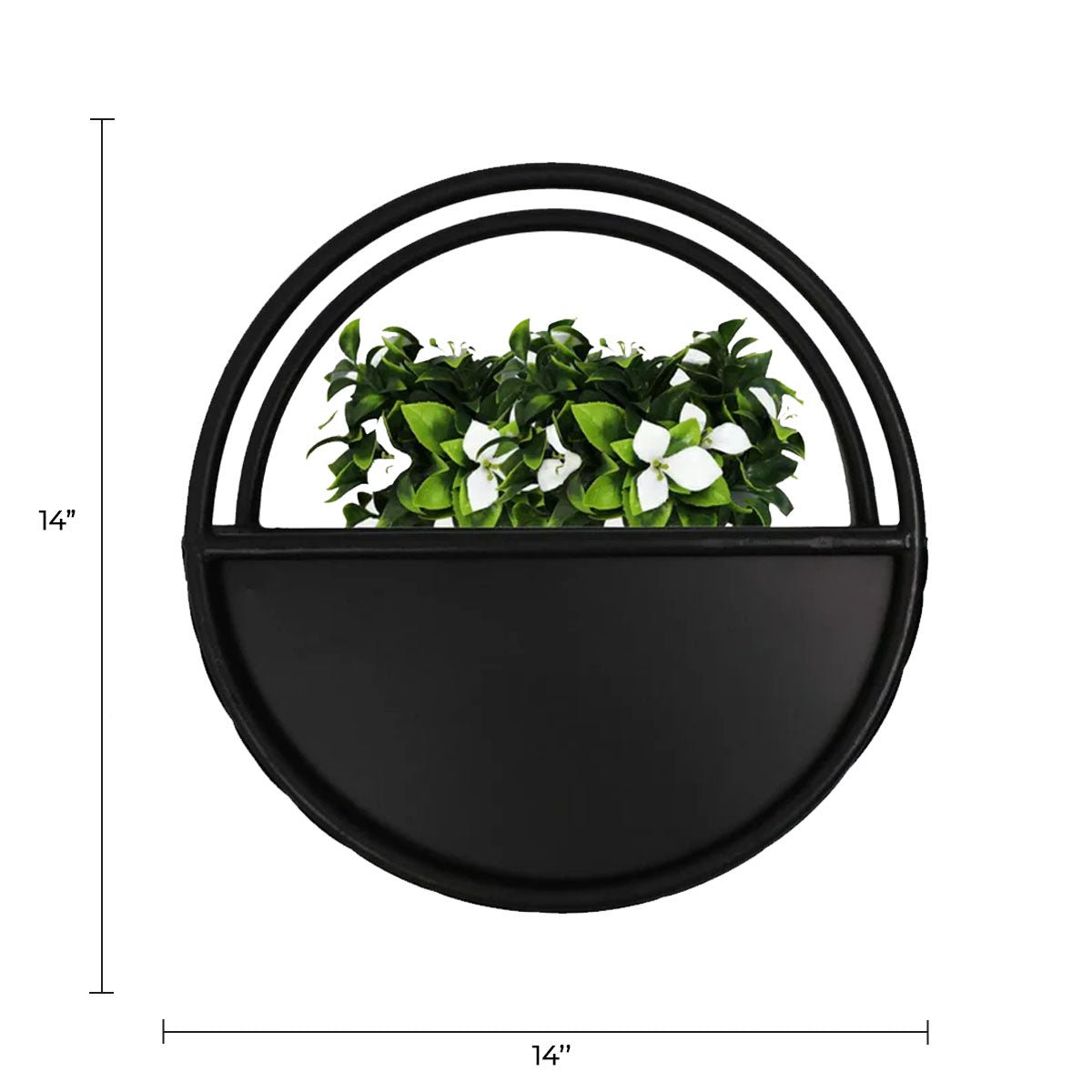 Onyx black floating half moon metal wall planter by Designer Plants USA, 35cm, designed for wall installation.