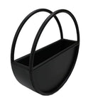 Onyx black floating half moon metal wall planter by Designer Plants USA, 35cm diameter, shown mounted on wall.
