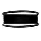 Onyx black metal wall planter in half moon shape, 35cm, with a top and side view showing its sleek, modern design.