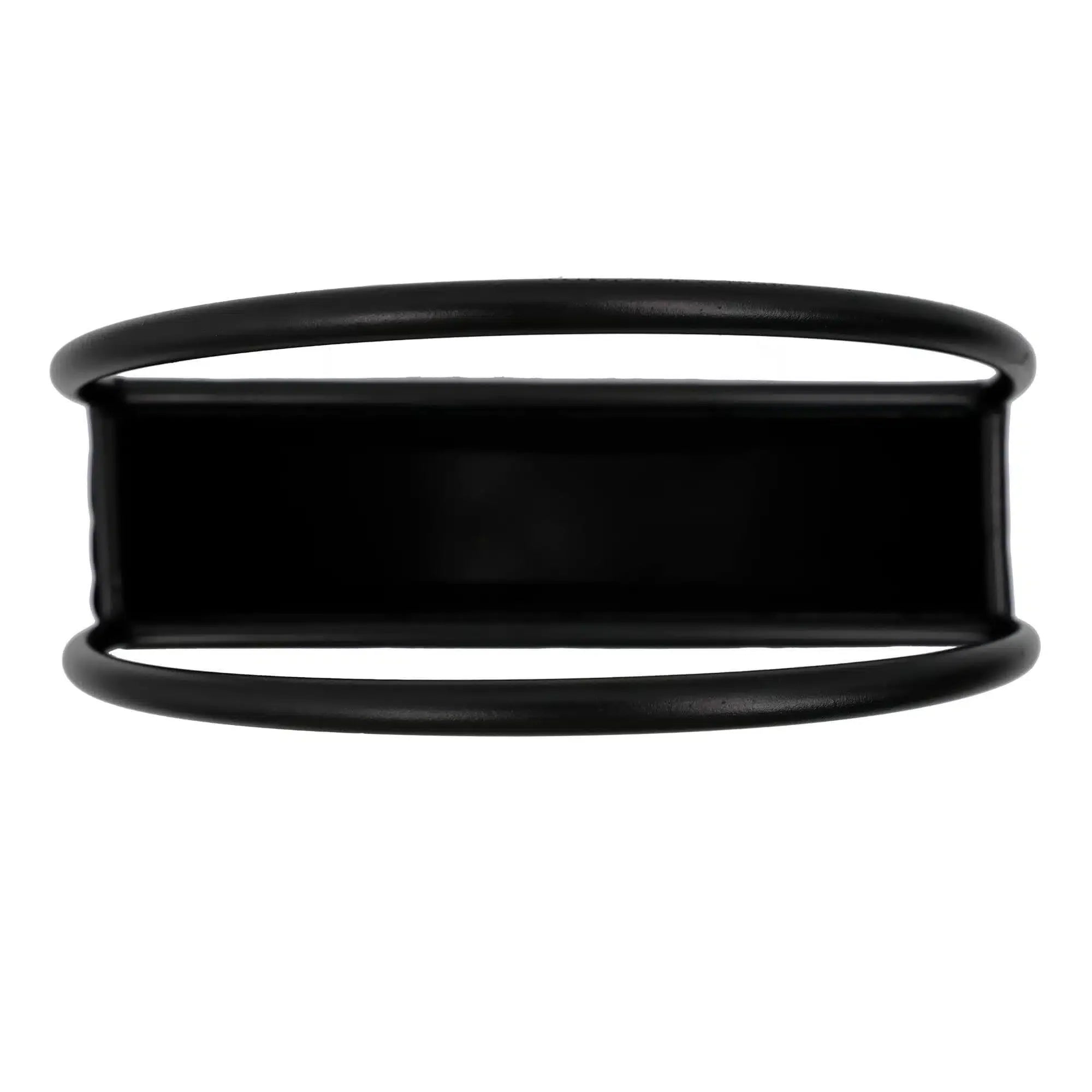 Onyx black metal wall planter in half moon shape, 35cm, with a top and side view showing its sleek, modern design.