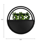 Onyx black floating half moon metal wall planter by Designer Plants USA, 45cm semi-circle design for wall decor and plant display.