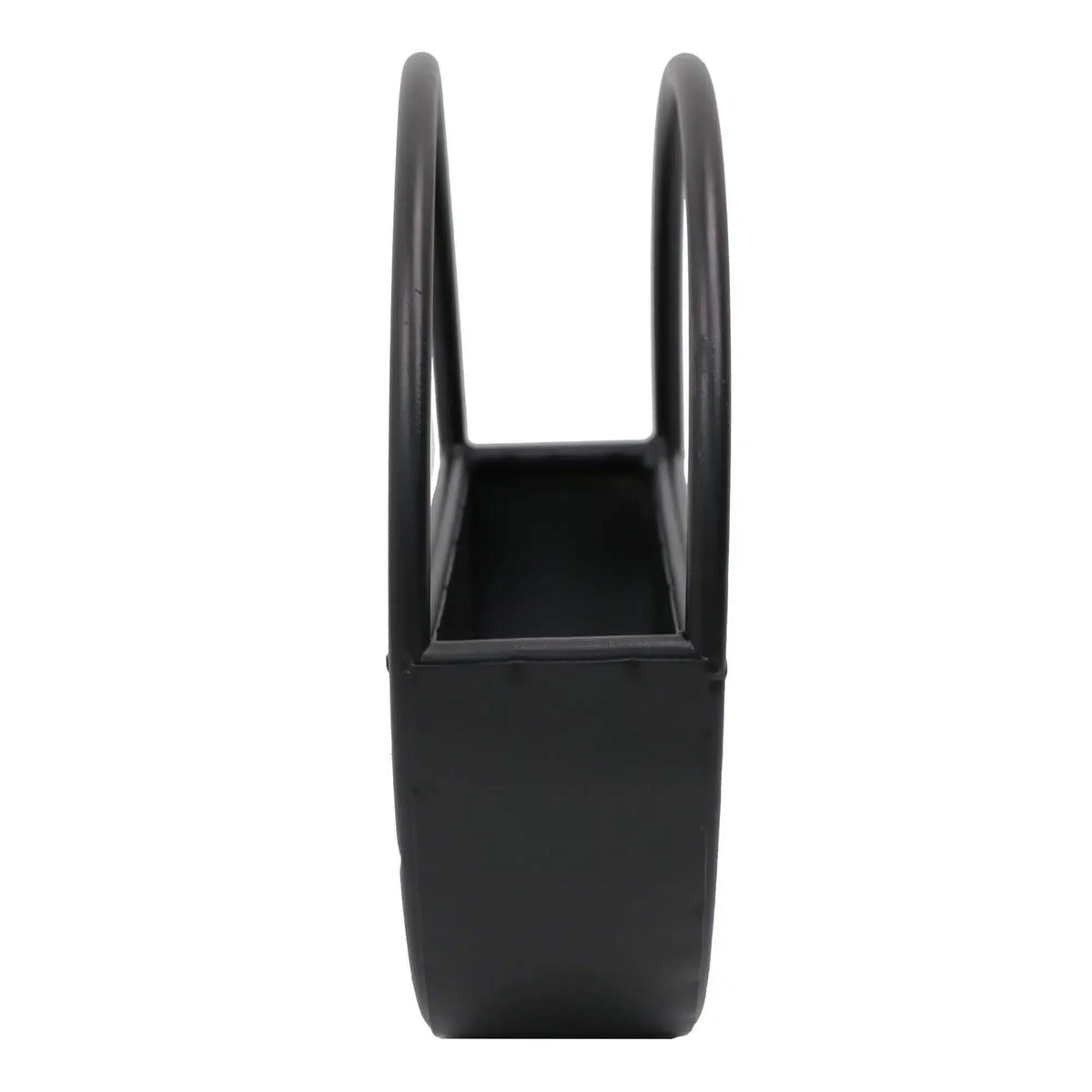 Onyx black floating half moon metal wall planter by Designer Plants USA, 45cm, with a semi-circle design for wall decor.