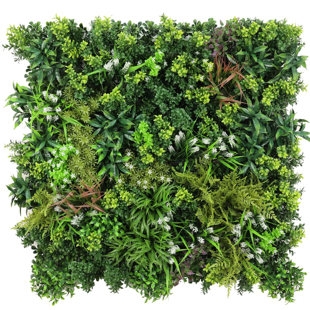Artificial vertical garden panel by Designer Plants USA with lush green Vista-like leaves, UV resistant, 40x40 inches, for living wall decor