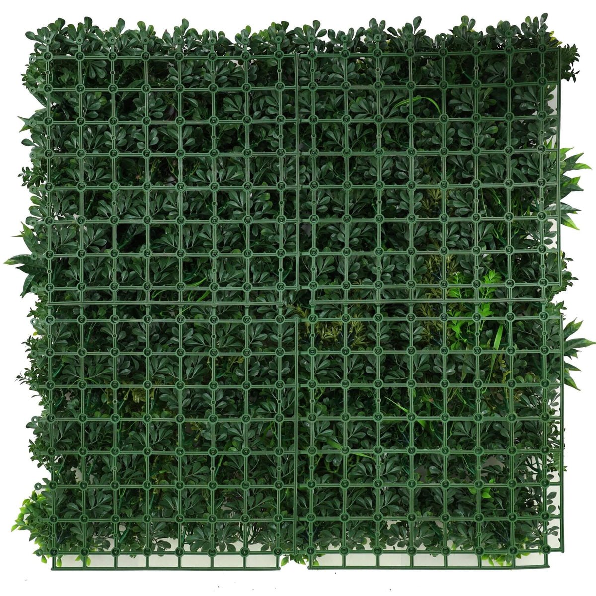 Artificial vertical garden panel with lush green Vista-like leaves, UV resistant, 40x40 inch Designer Plants USA living wall for commercial use.