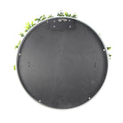 Artificial green wall disc with white frame, UV resistant, 30-inch living wall panel by Designer Plants USA.