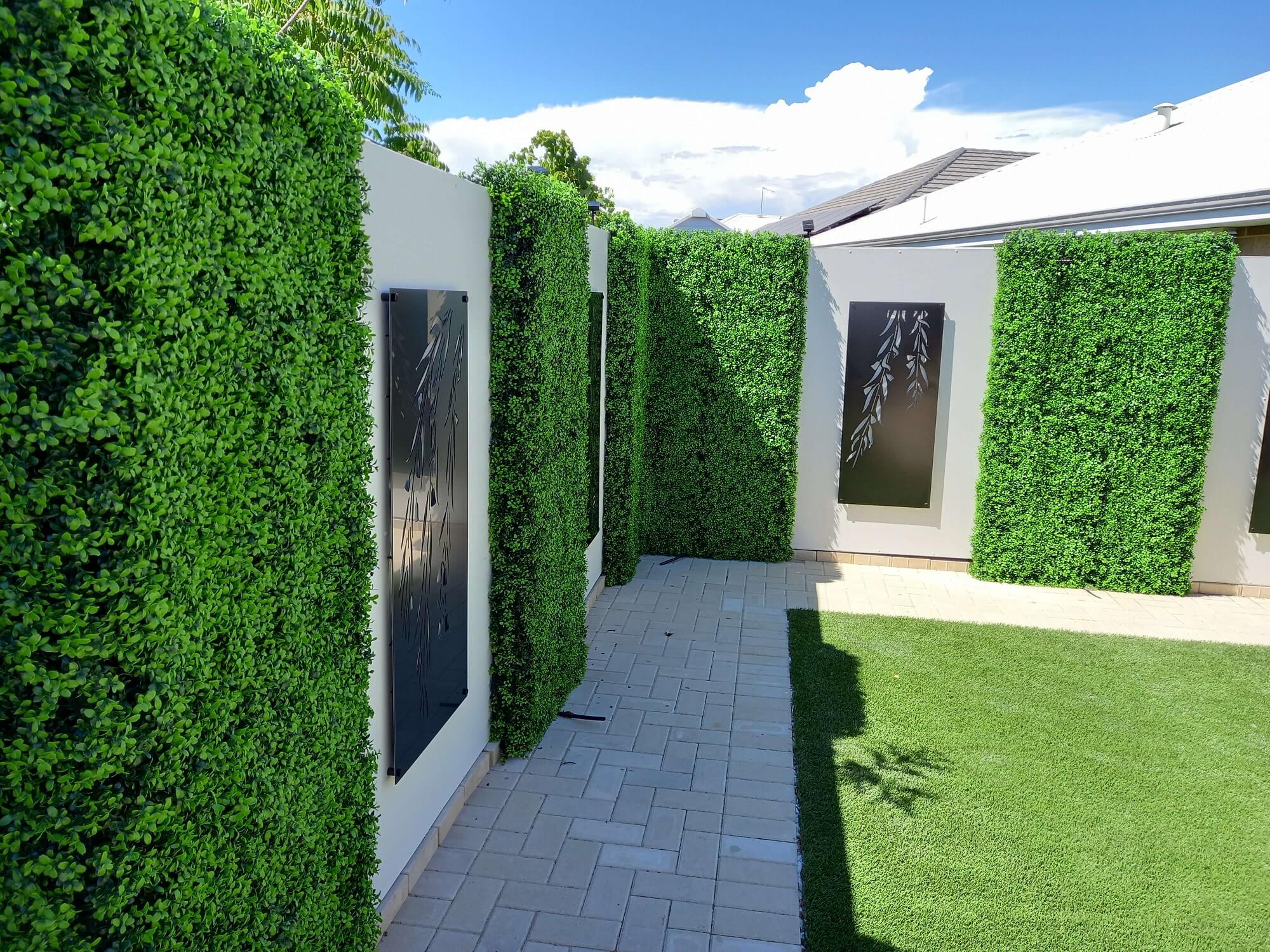 Bright Boxwood artificial vertical garden wall panel with greenery and fake grass, UV resistant, 40x40 inches, commercial grade.
