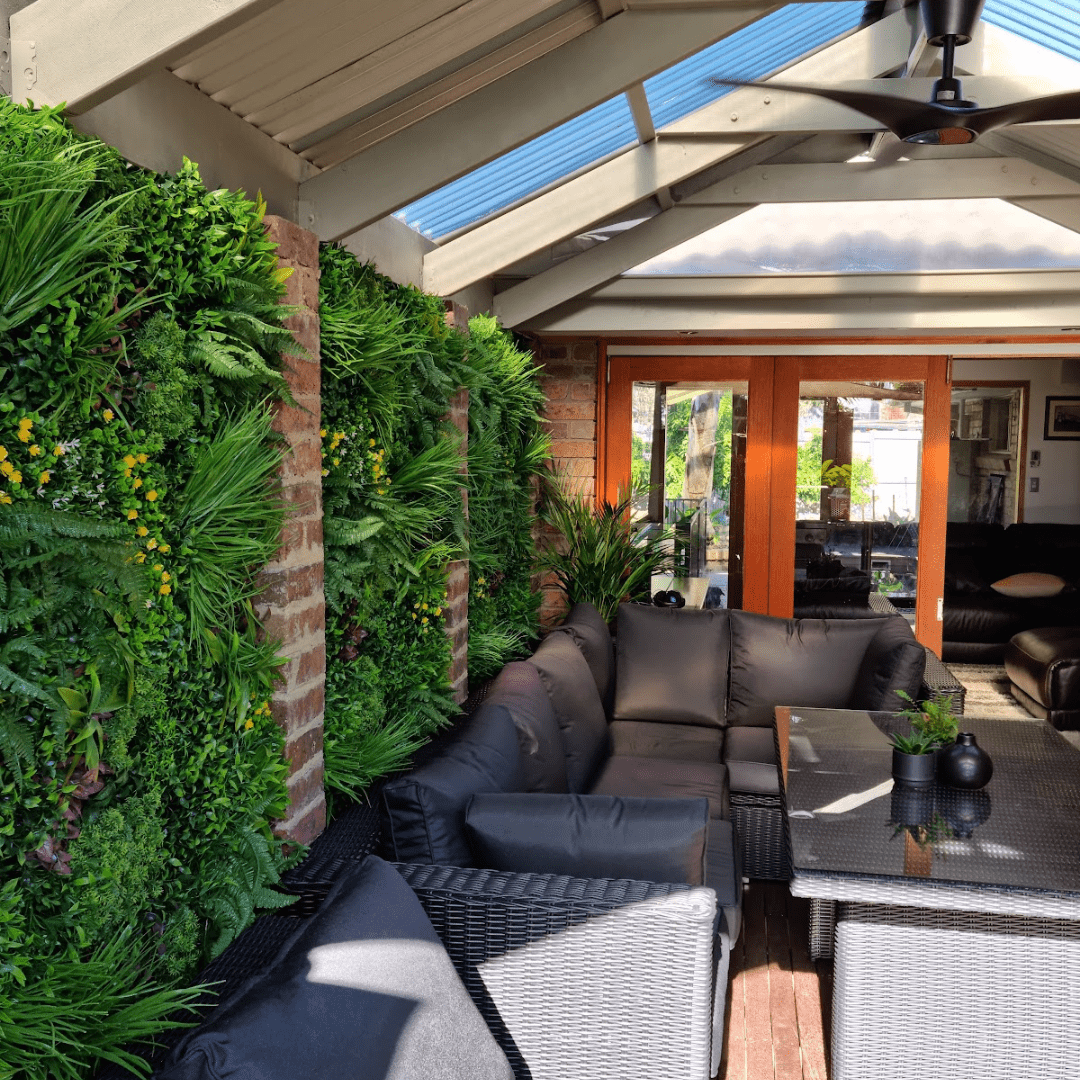 Country Fern artificial vertical garden wall panel by Designer Plants USA, UV resistant living wall for commercial or residential use.