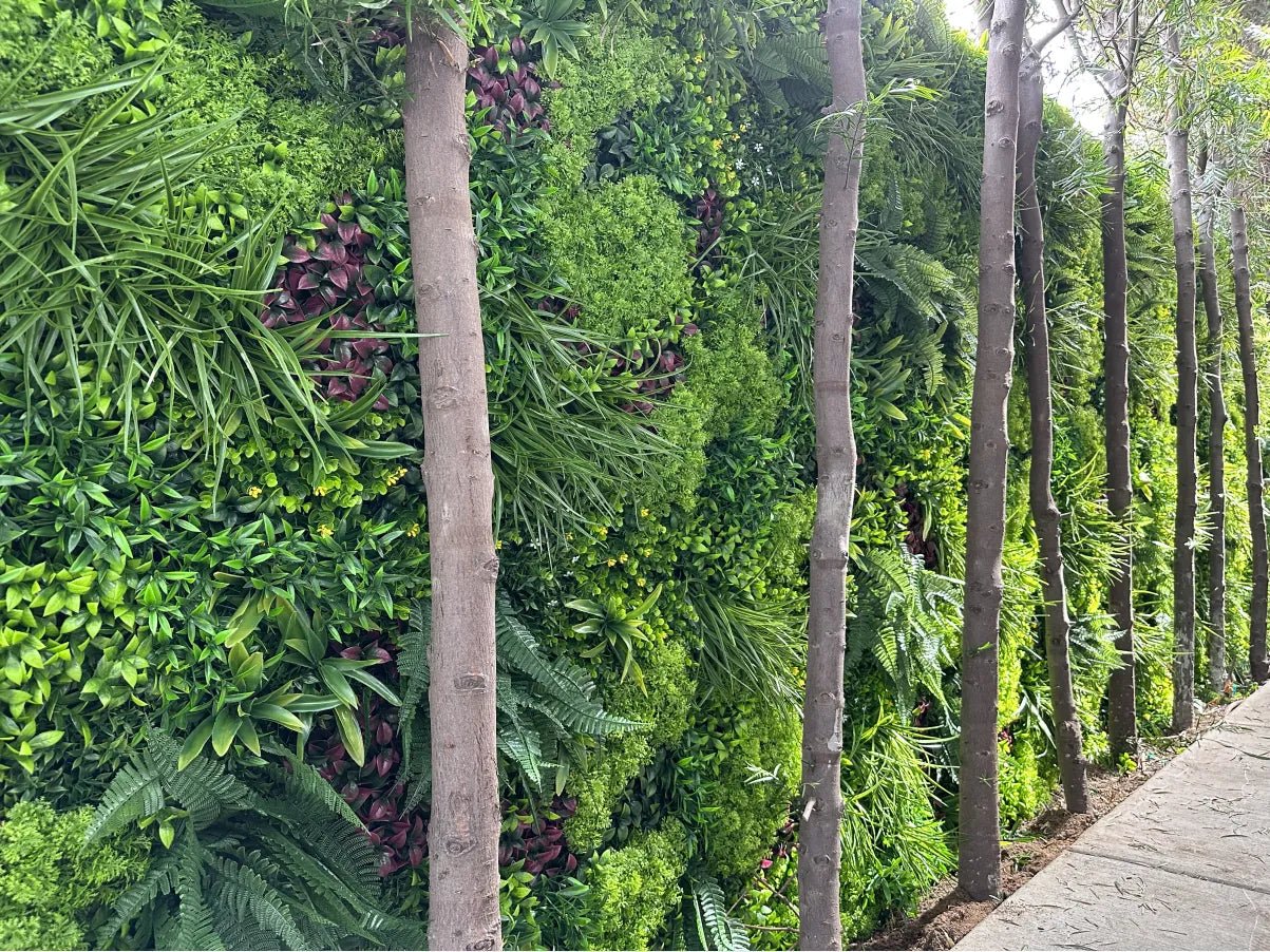 Vertical garden green wall panel with lush fern artificial plants, 40x40 inches, UV resistant commercial-grade living wall by Designer Plants USA.