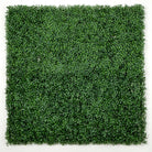 Dark boxwood artificial vertical garden panel from Designer Plants USA, UV resistant living wall with lush green foliage, 40x40 inches.