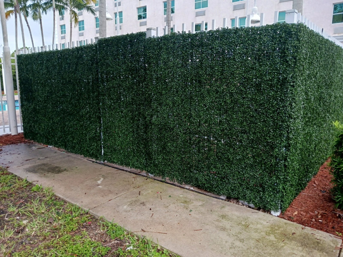 Dark boxwood artificial vertical garden panel by Designer Plants USA, 40x40 inches, UV resistant, for living wall decoration.