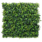 Dark green dense boxwood artificial vertical garden wall panel with UV resistance and metal backing, 40x40 inches for living wall displays.