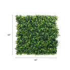 Dark green dense boxwood artificial vertical garden panel, 40x40 inches, UV resistant, fire-rated, metal-backed living wall by Designer Plants.
