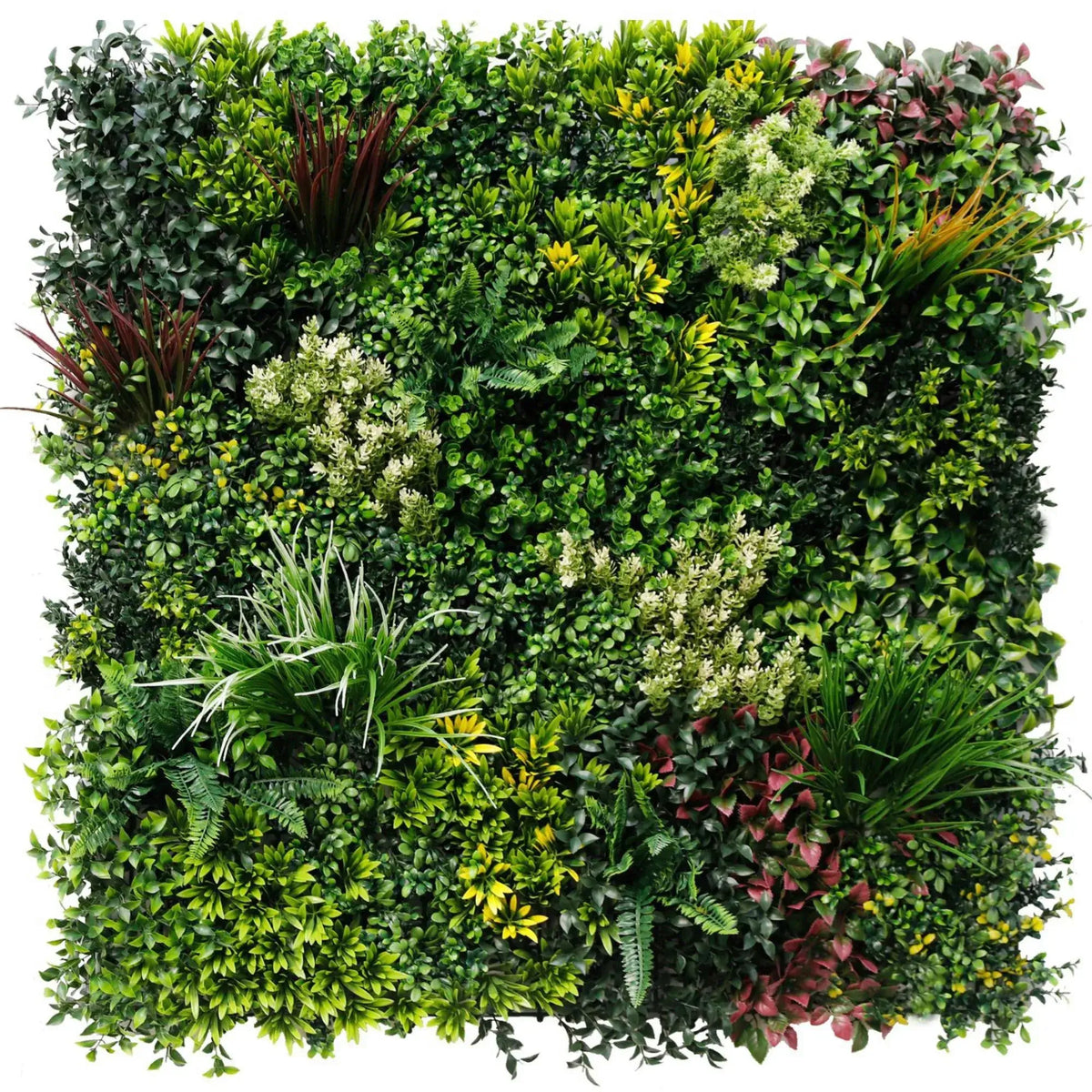 Set of three Evergreen Triptych artificial living wall panels by Designer Plants USA, UV resistant, 33 sq ft, ideal for vertical gardens.