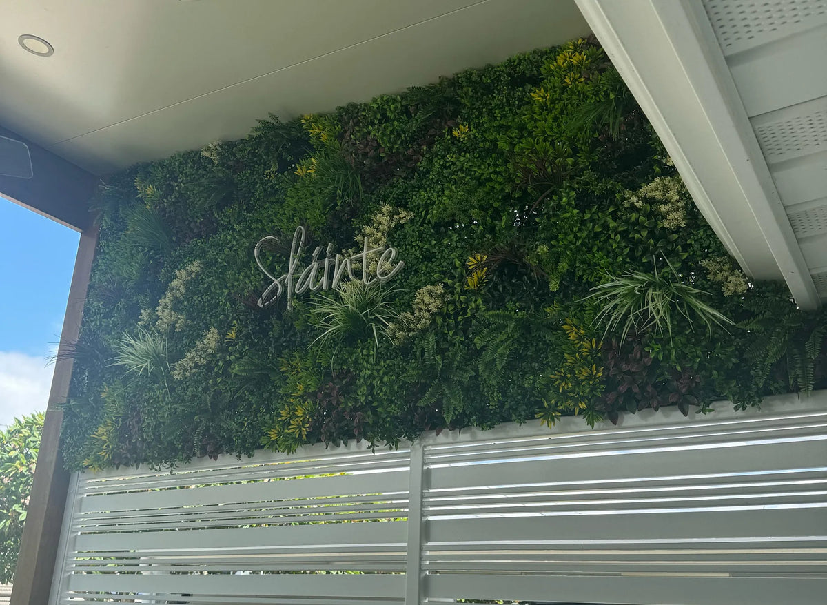 Artificial green wall panels from Designer Plants USA, set of 3, 33 sq ft, UV resistant, ideal for living wall vertical gardens.