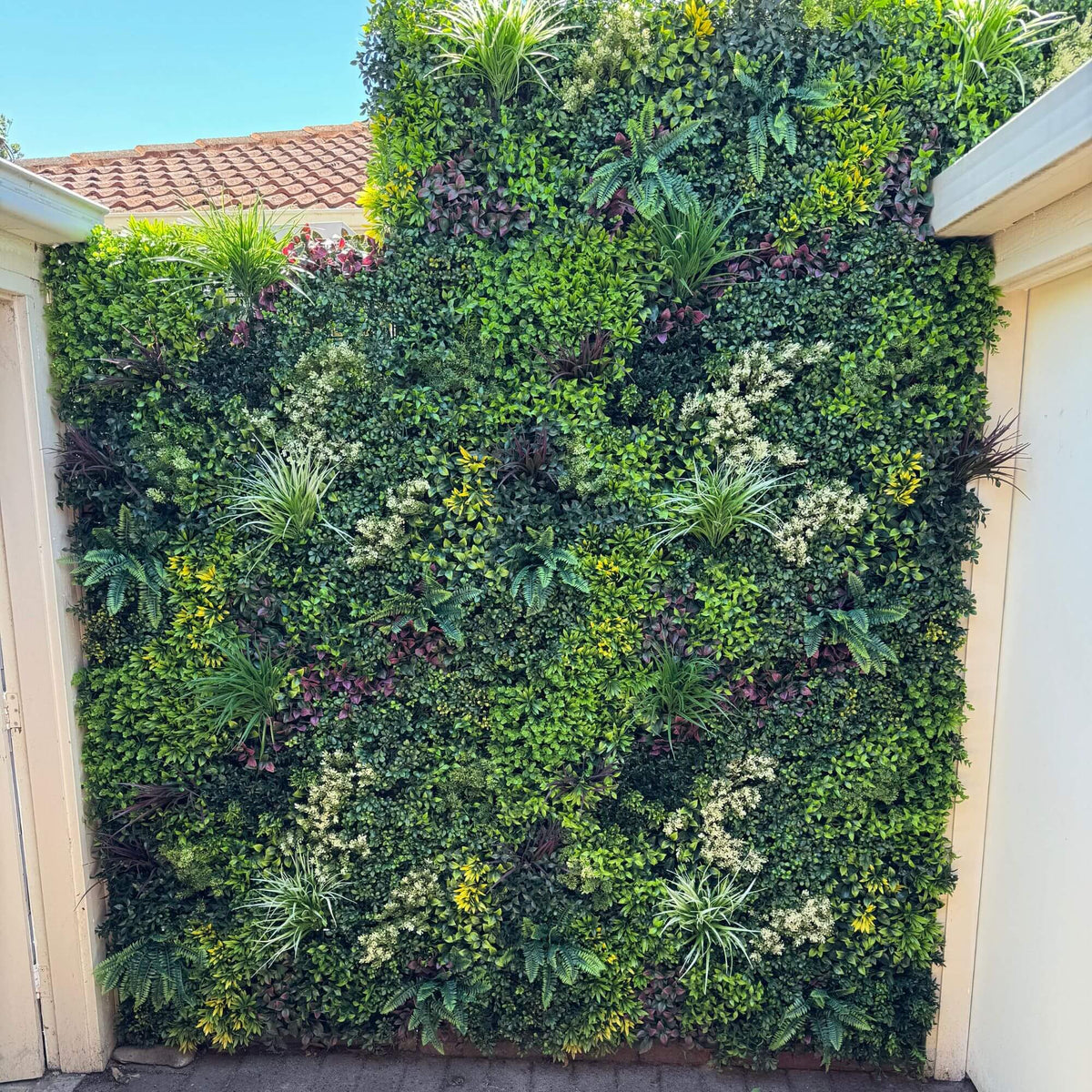 Evergreen Triptych artificial vertical garden wall panels by Designer Plants USA, UV resistant living wall set of 3 for 33 sq ft