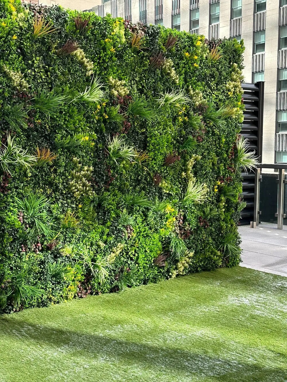 Artificial vertical garden wall panels by Designer Plants USA, UV-resistant living wall set of 3 for outdoor or indoor greenery.