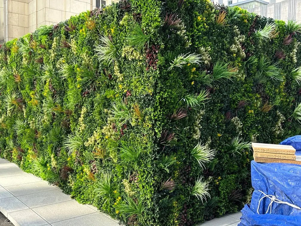 Artificial vertical garden panels by Designer Plants USA, outdoor living wall set of 3, UV resistant, commercial-grade green wall display
