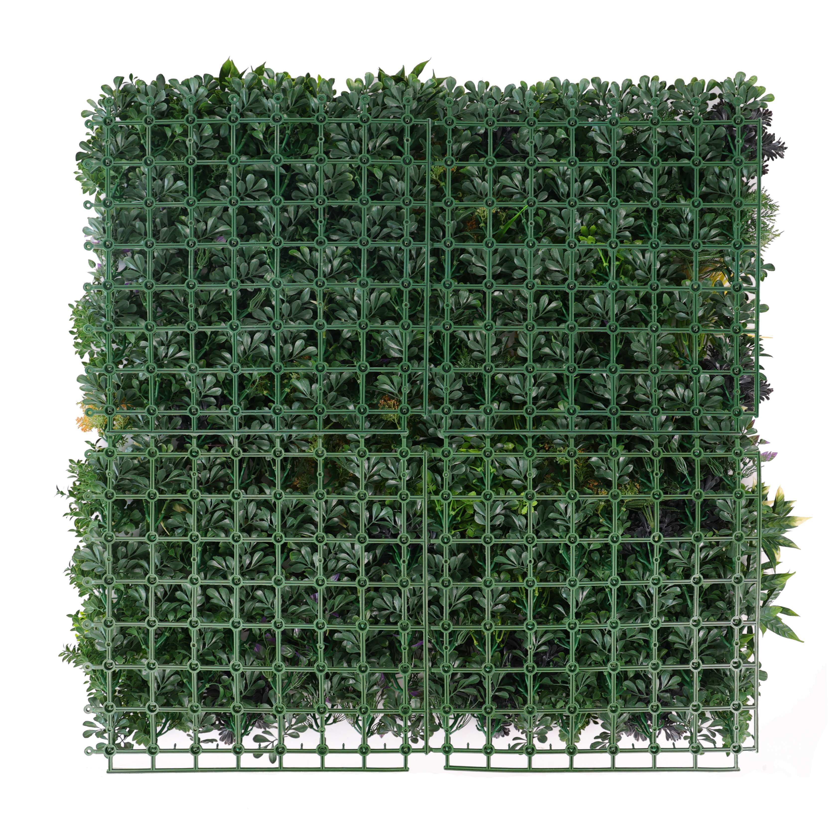 Artificial floral fusion vertical garden green wall panel by Designer Plants USA, UV resistant, 40x40 inch living wall for commercial use.
