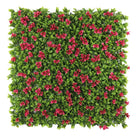 Pink flowering artificial vertical garden panel by Designer Plants USA, UV-resistant living wall for commercial or home use.