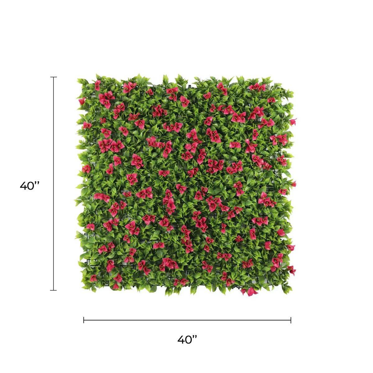 Artificial pink flowering vertical garden wall panel by Designer Plants USA, UV resistant, 40x40 inches, commercial grade, living wall.