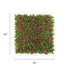 Artificial pink flowering vertical garden wall panel by Designer Plants USA, UV resistant, 40x40 inches, commercial grade, living wall.