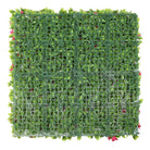 Pink flowering artificial vertical garden panel by Designer Plants USA, UV-resistant living wall for commercial or indoor use