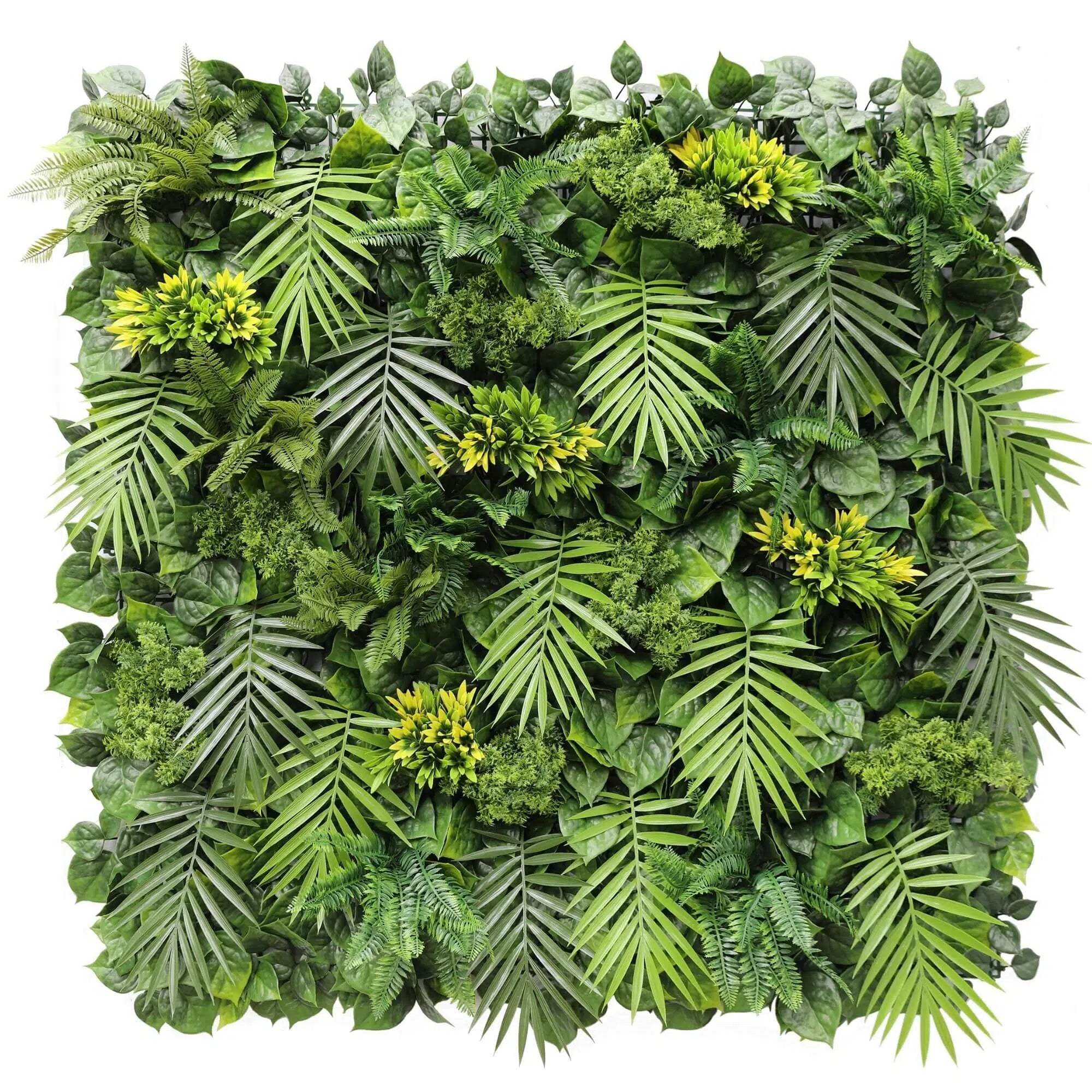 Artificial palm leaf green wall panel for living walls, 40x40 inches, UV resistant, commercial grade from Designer Plants USA.