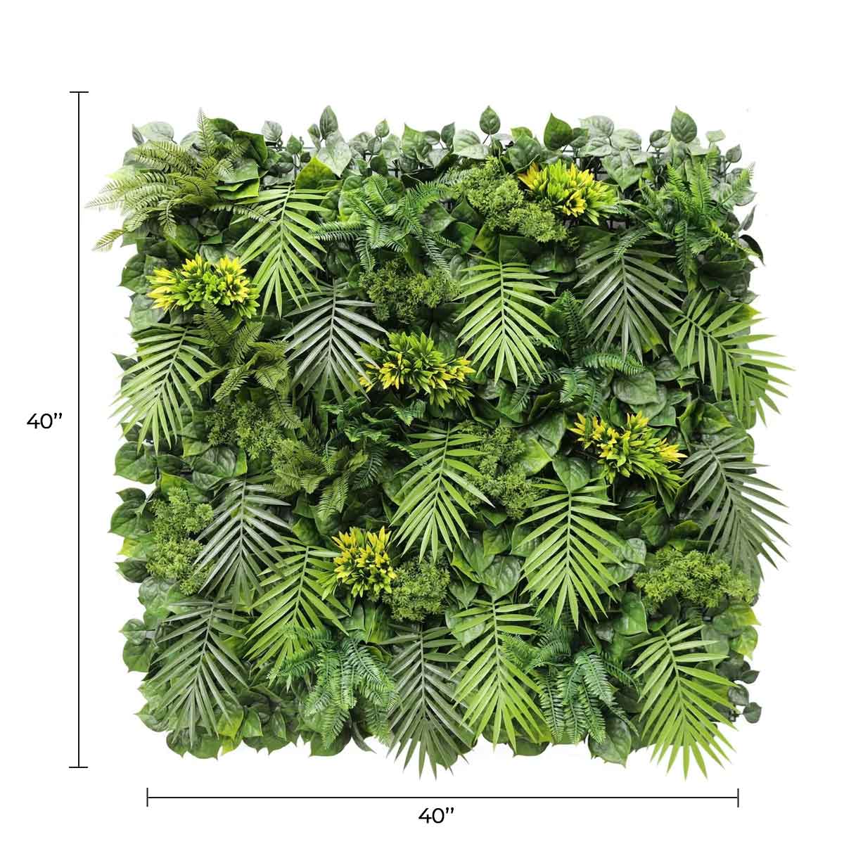 Artificial Hawaiian Sunrise flowering vertical garden panel by Designer Plants USA, UV resistant, 40x40 inch living wall for commercial use.
