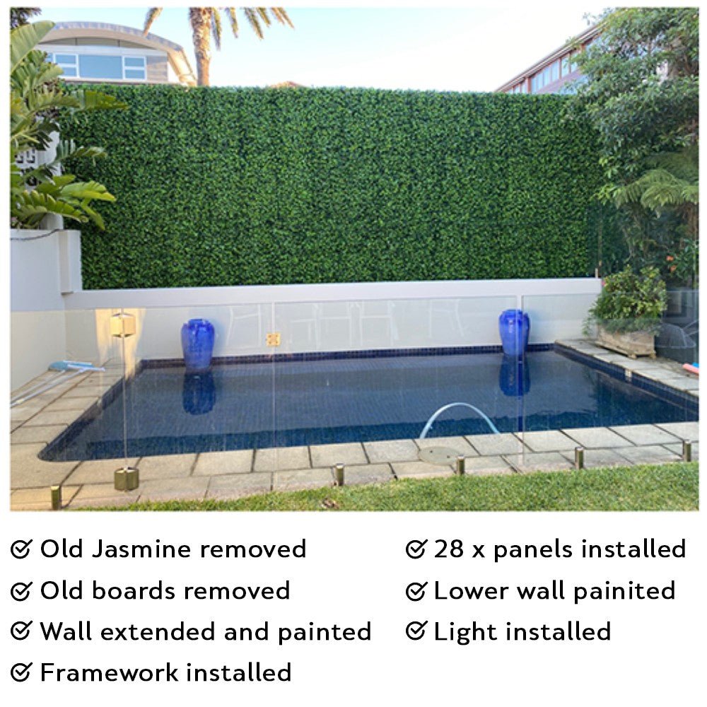 Jasmine artificial vertical garden wall panel by Designer Plants USA, UV resistant living wall with lush green foliage, 40x40 inches.