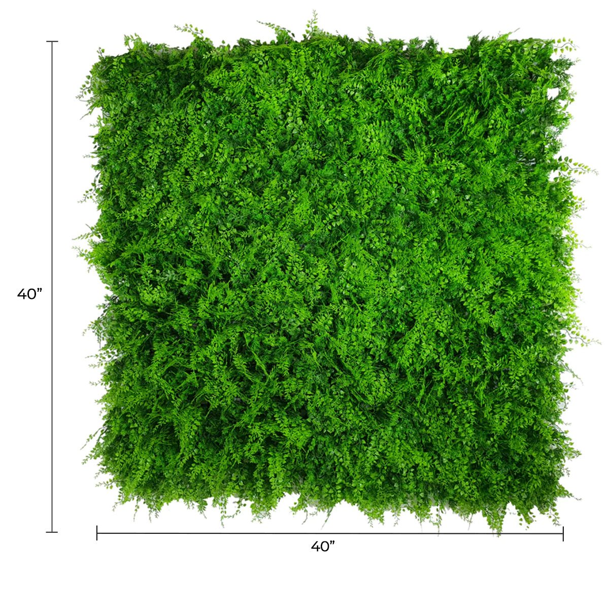 Lush Fern artificial green wall panel by Designer Plants USA, 40x40 inches, UV resistant, commercial-grade living wall for indoor or outdoor use.