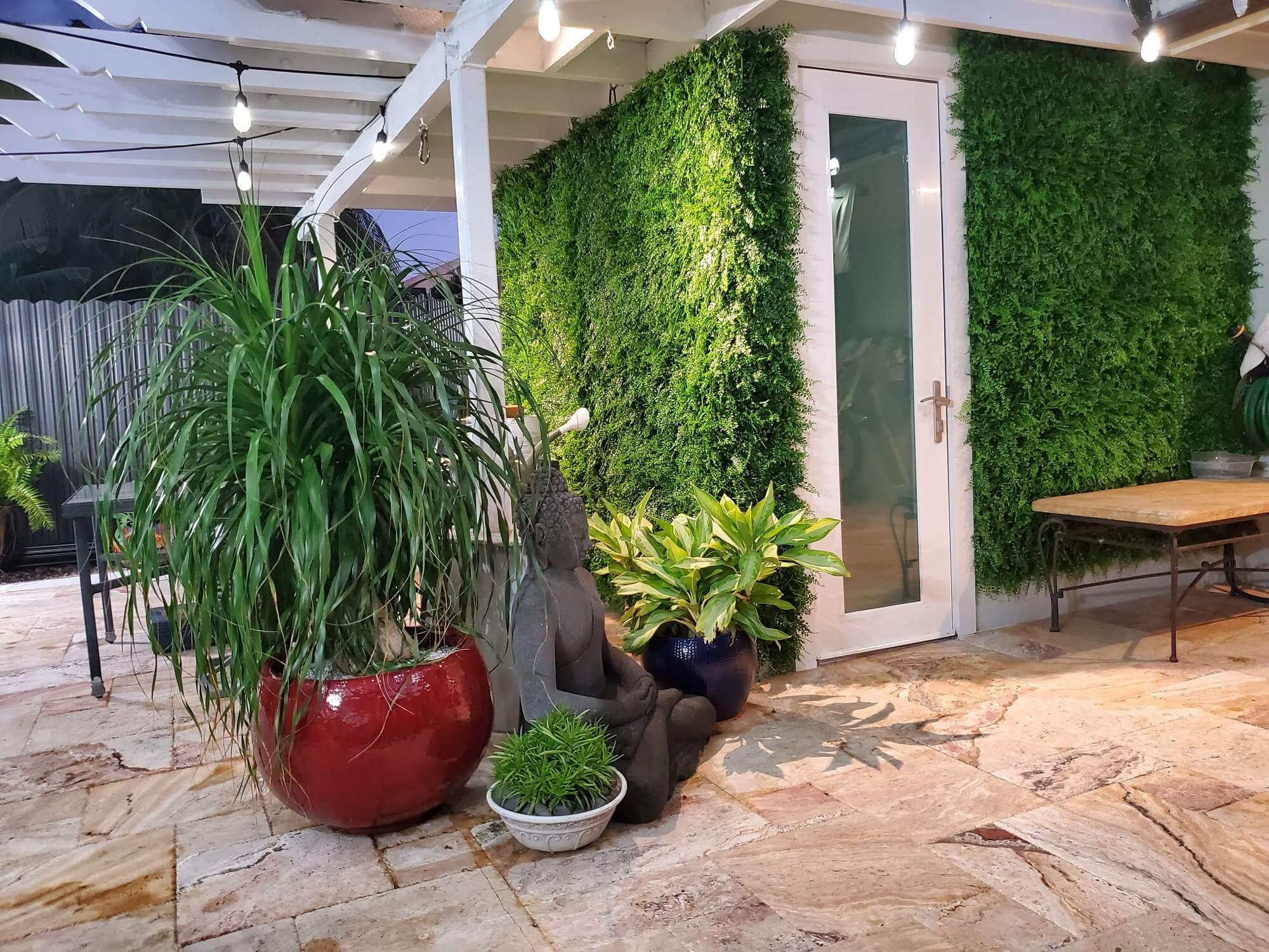 Artificial lush fern green wall panel for vertical gardens, 40x40 inches, UV resistant, commercial-grade, from Designer Plants USA.