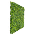 Mixed boxwood artificial vertical garden wall panel by Designer Plants USA, UV resistant, 40x40 inch living wall for commercial use.