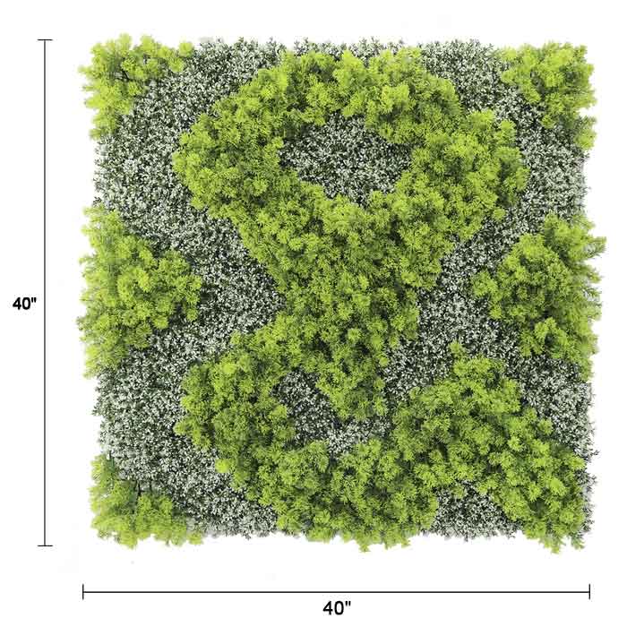 Artificial moss green wall panel by Designer Plants USA, 40x40 inches, UV resistant living wall for commercial vertical garden displays.