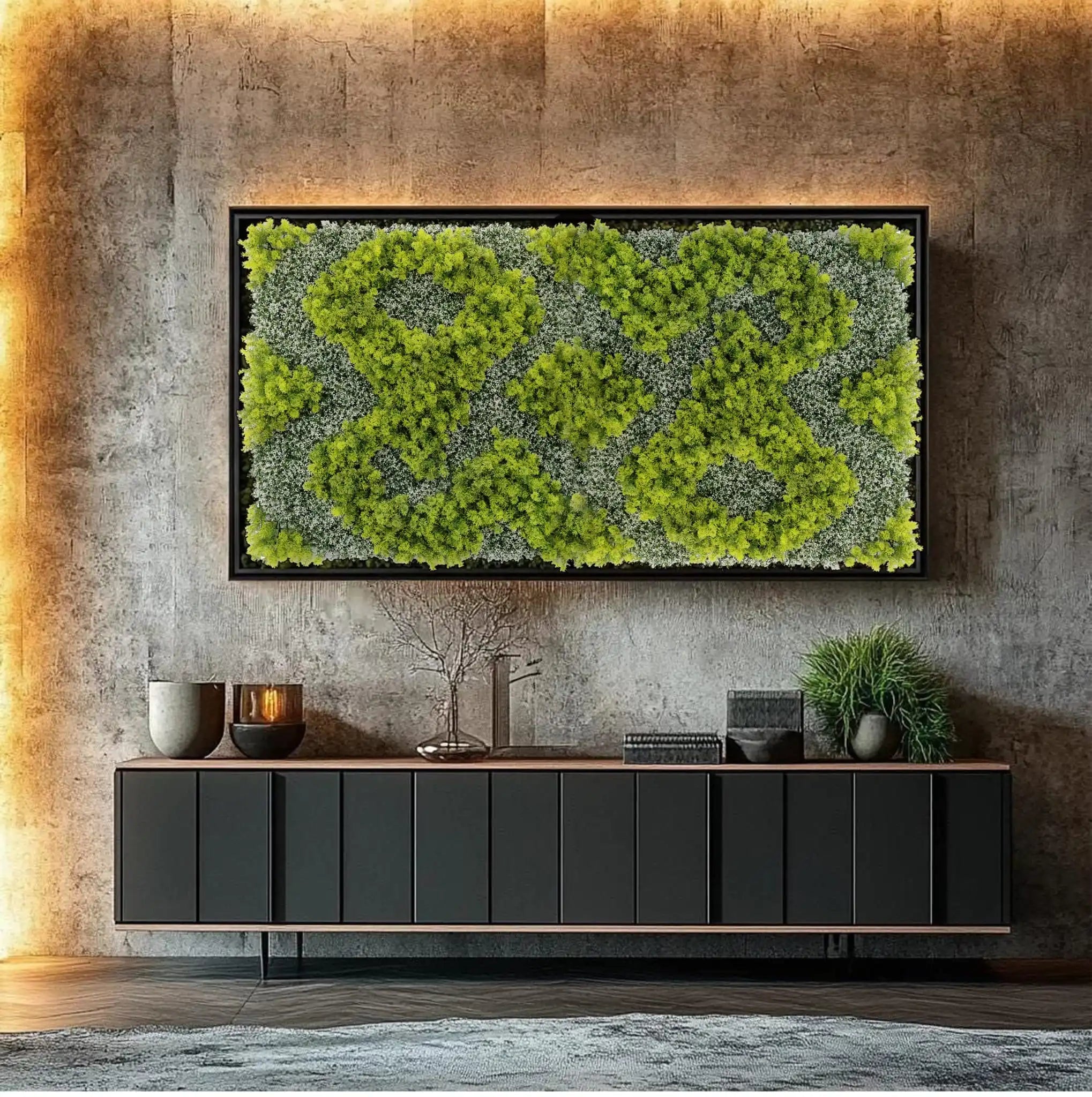 White moss artificial vertical garden panel by Designer Plants USA, UV resistant green wall for living wall decor, 40x40 inches.