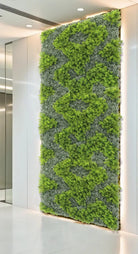 Artificial vertical garden wall panel with white moss, UV resistant, 40x40 inches, designed for commercial-grade living wall installations.