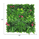 Pink Sensation artificial vertical garden panel by Designer Plants USA, UV-resistant green wall for commercial or home use, 40x40 inches.