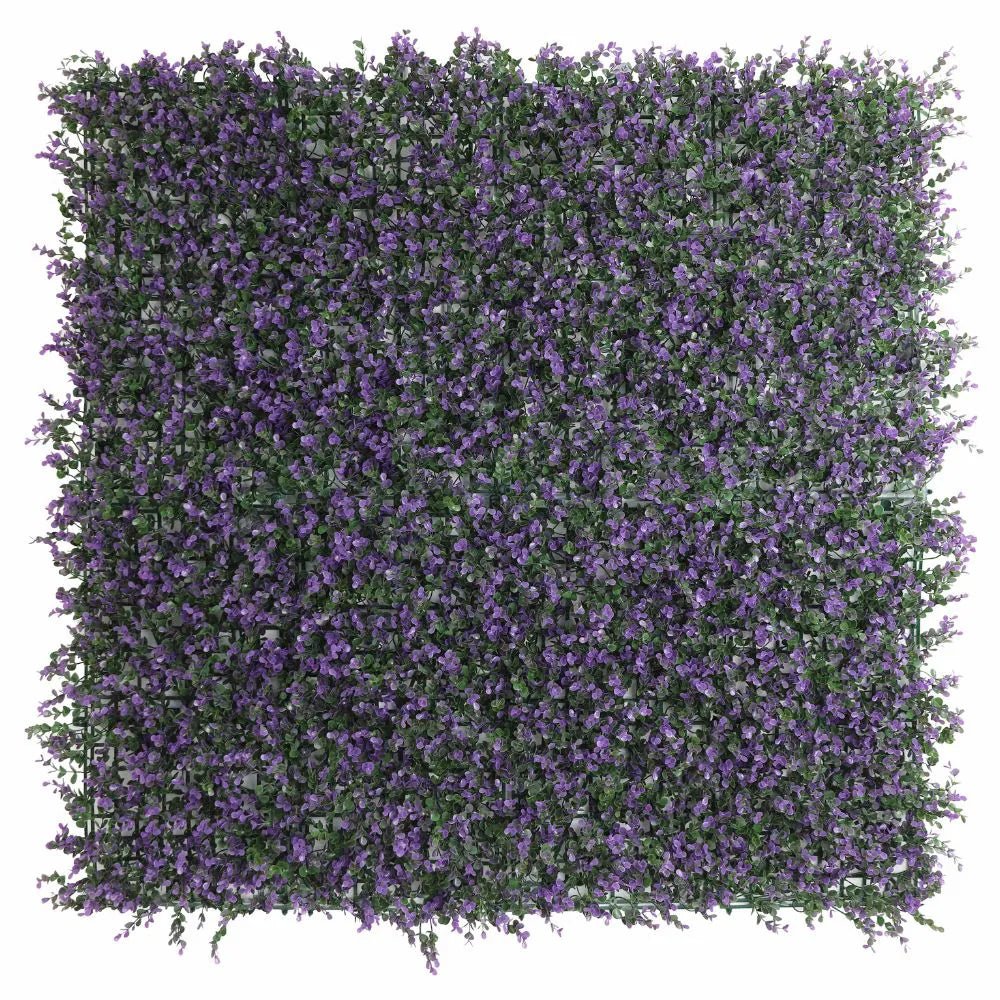 Artificial purple lavender foliage vertical garden panel by Designer Plants USA, UV resistant living wall for commercial or home use.