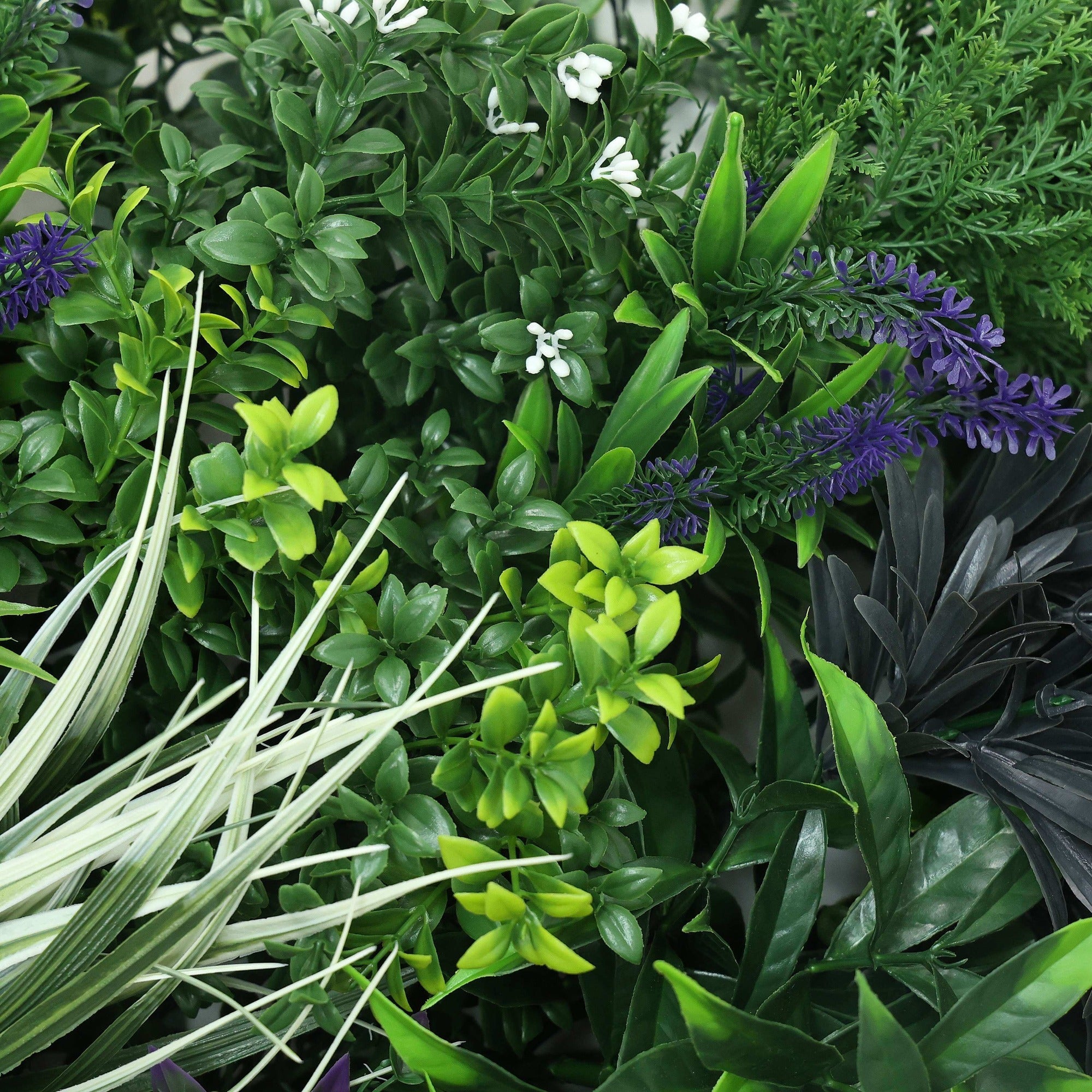 Rustic botanical lavender artificial green wall panel by Designer Plants USA, UV resistant, 40x20 inches, ideal for living walls.