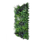 Side view of a 40x20 inch rustic botanical lavender artificial green wall panel by Designer Plants USA, UV resistant for outdoor use.