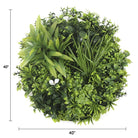 Slimline white flowering artificial green wall disc with white frame, UV resistant living wall by Designer Plants USA, 40 inches.