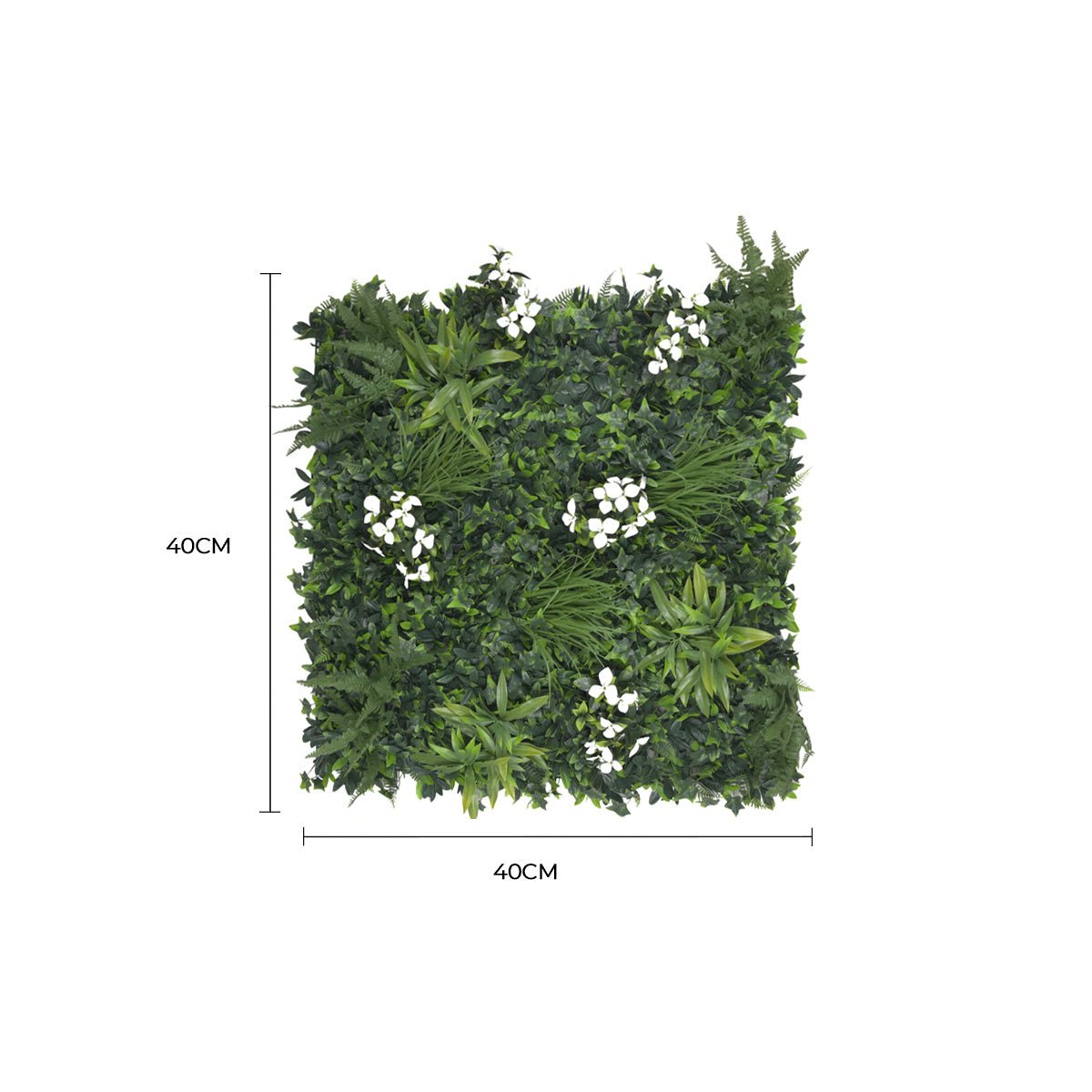 Luxury snowy white artificial vertical garden panel by Designer Plants USA, UV resistant, 40x40 inch living wall for commercial use